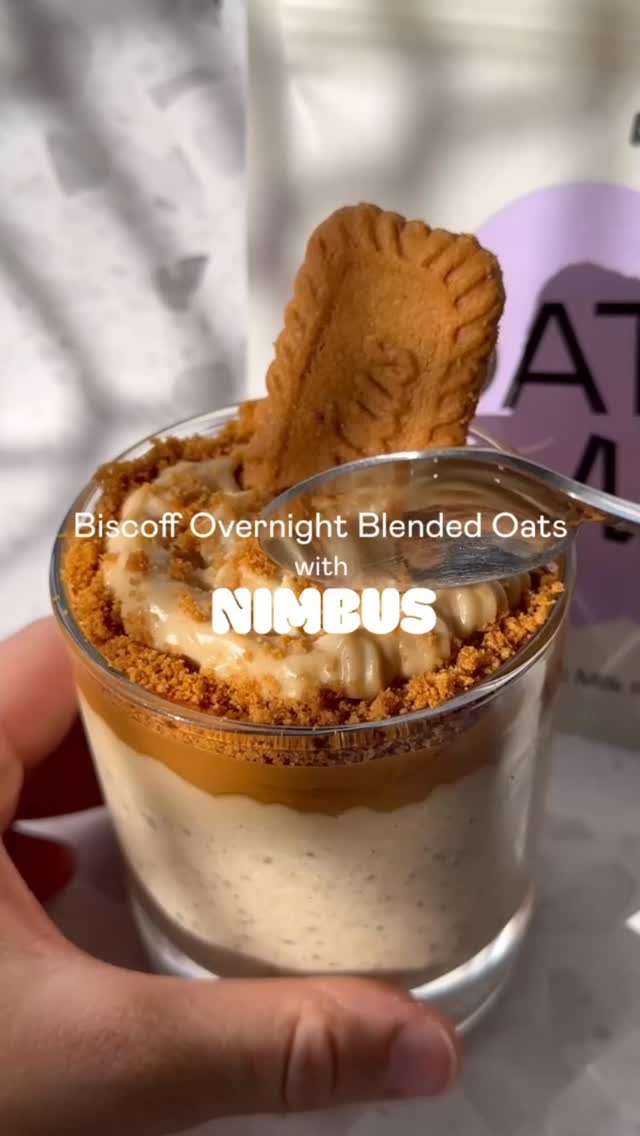 Nimbus Biscoff overnight oats, layered in a glass